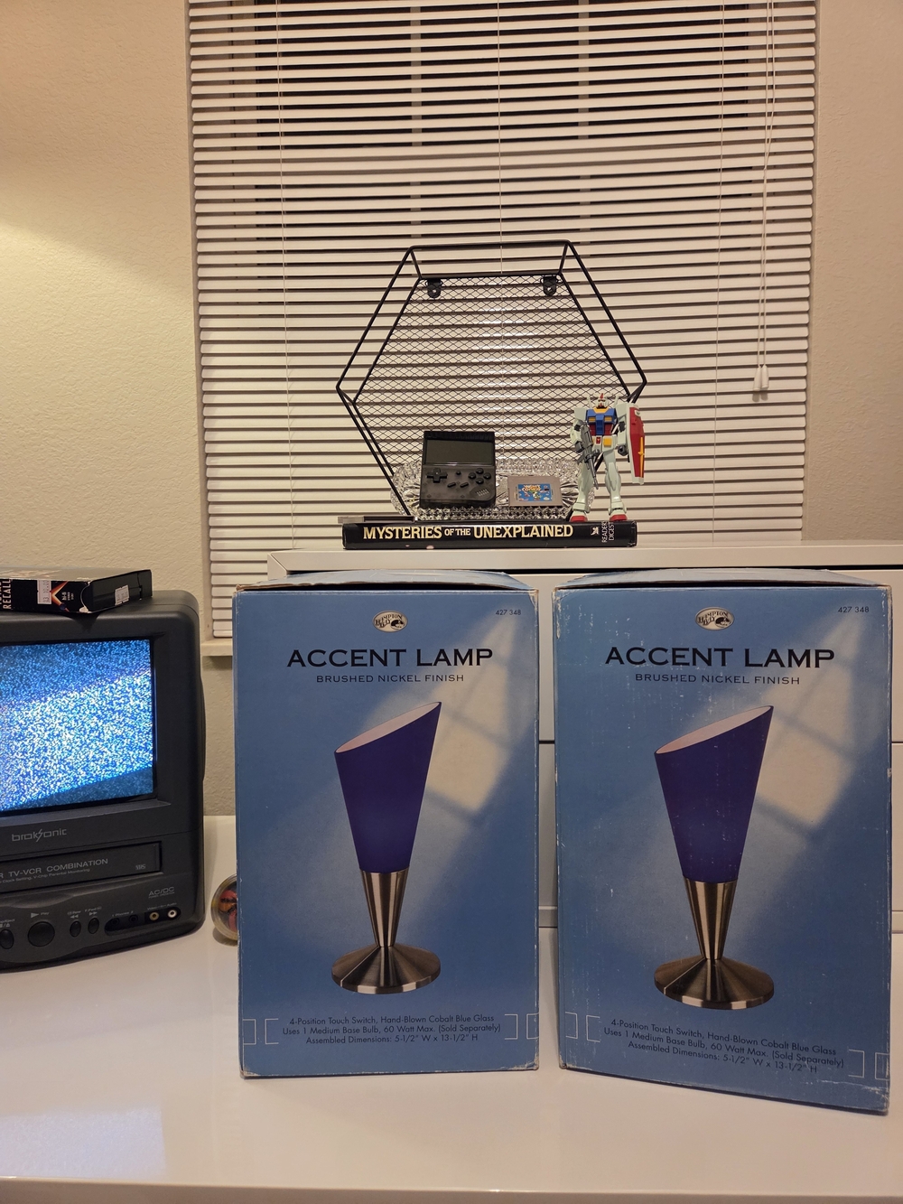 Pair Vintage Y2K Hampton Bay Cobalt Blue Glass Torchiere Lamps Postmodern Retro - Picture 9 of 14